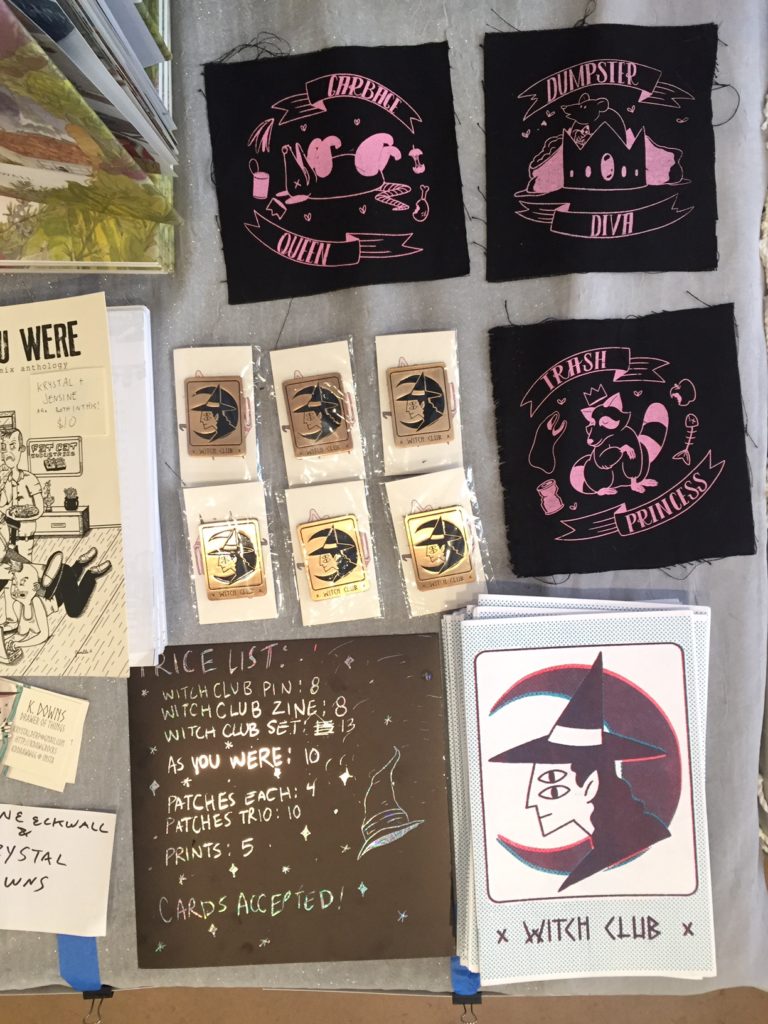 Witch Club Pins and zines by Krsytal Downs