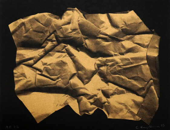 Cem Kocyildirim Crumbled paper, metallic gold riso ink on black paper, Drums on Paper